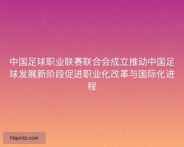 中国足球职业联赛联合会成立推动中国足球发展新阶段促进职业化改革与国际化进程